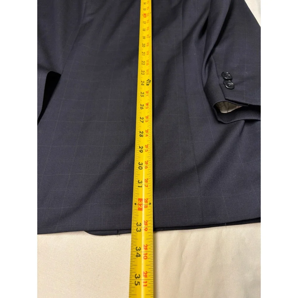 Gianni Manzoni Navy Windowpane Suit Reda Super 110s Wool Italy Mens 46L W38 L29